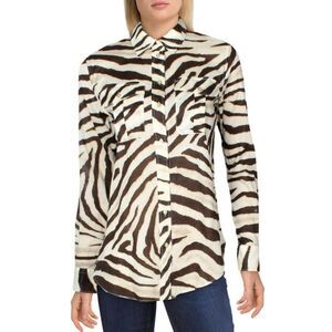 Ralph Lauren Animal Print Long Sleeve Collared Button Up Casual Top Sz L